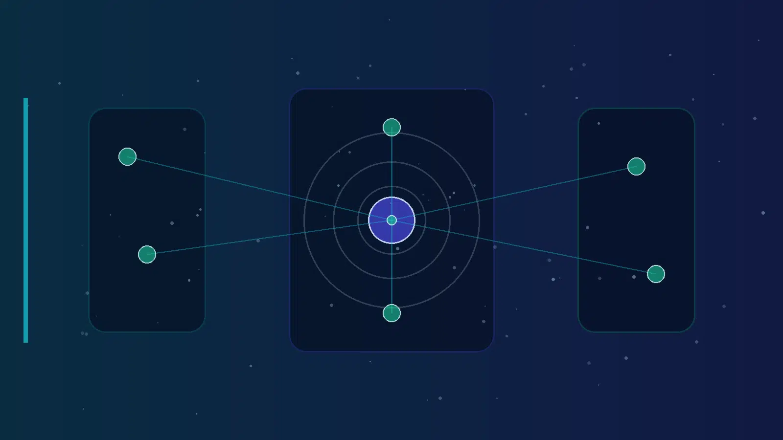 Abstract navy, teal, and violet technology illustration representing Copilot Studio agent governance.